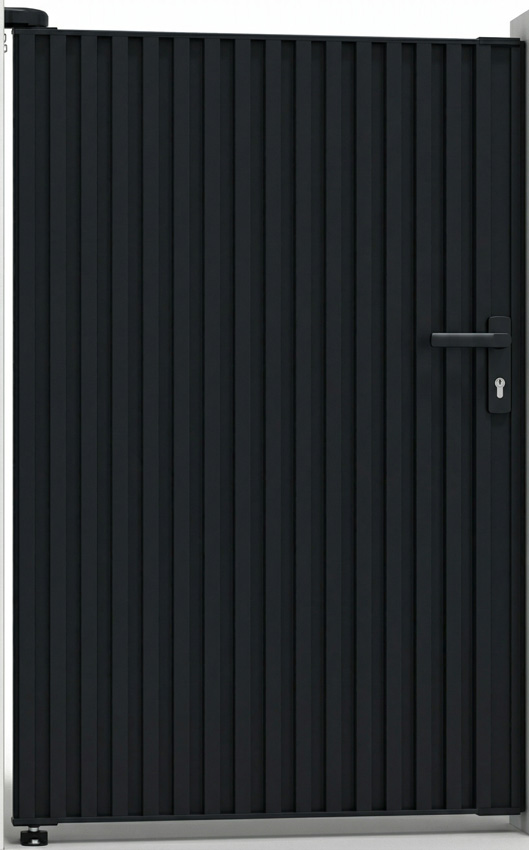 Enkele draaipoort Line Up aluminium zwart 100x175cm - gesloten met verticale lamellen, linksdraaiend, inclusief beslag