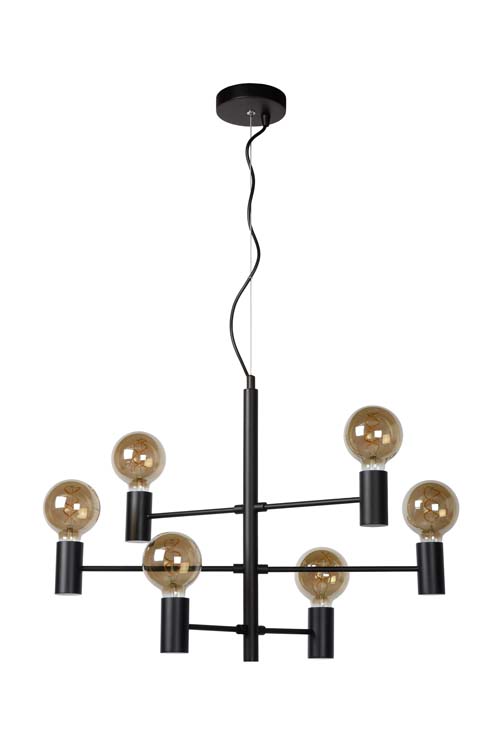 Hanglamp zwart 6 licht excl lamp LED mogelijk E27