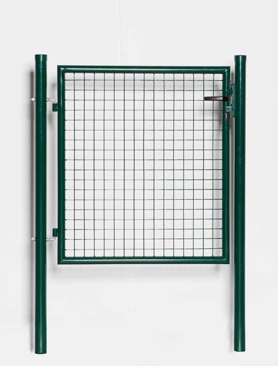 Complete enkele tuinpoort groen 150x100cm - ronde palen, inclusief palen, slot en kruk