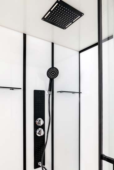 Douchecabine Penny thermostatisch rechts zwart/wit schuifdeur 115x85x218,5cm