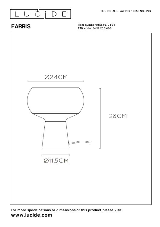Tafellamp - 1xE27 - LED - Wit