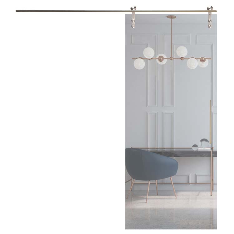 Porte coulissante vitrée complète Sky Day clair 93x215cm poignée ronde inox + rail inox