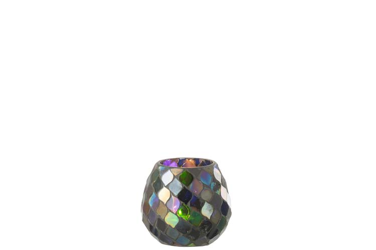 Porte-bougie en verre mosaïque violet 10 x 11 cm