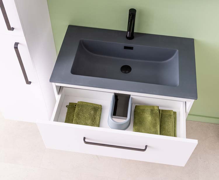 Badmeubel Bison mat wit gelakt 800 mm wastafel cement