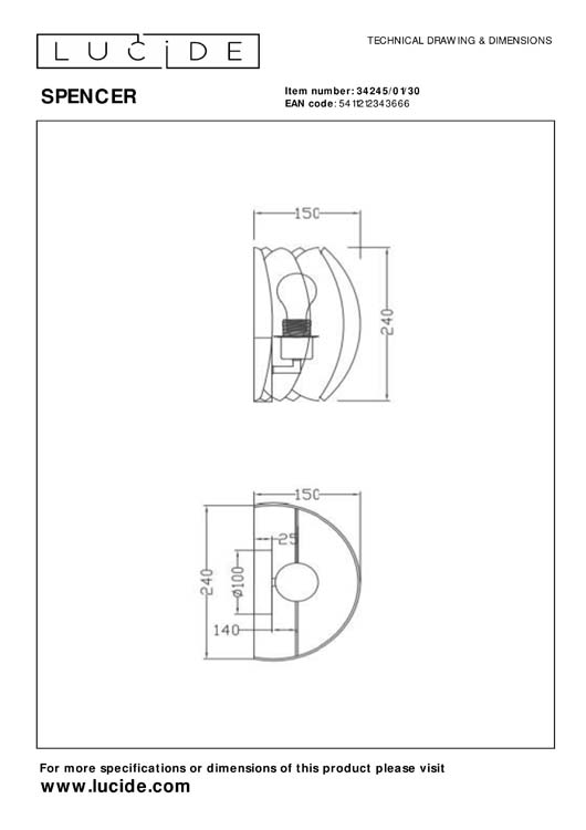 Lucide SPENCER - Applique murale - 1xE27 - Noir