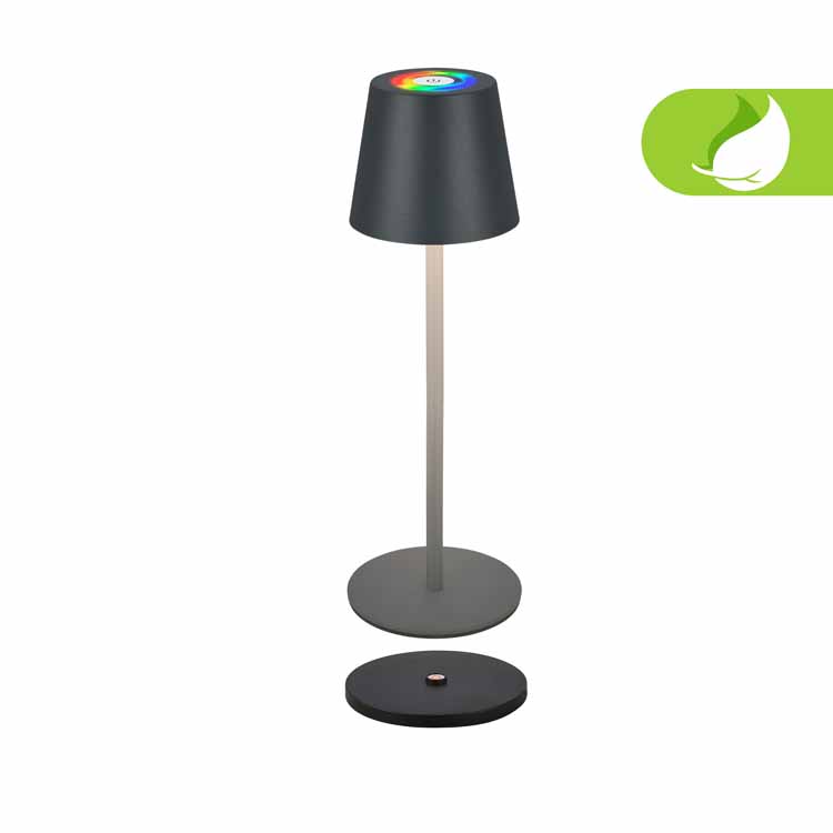 Tafellamp Marilo - zwart - 36cm - dimbaar - LED - 3W - RGB - IP44 - oplaadstation