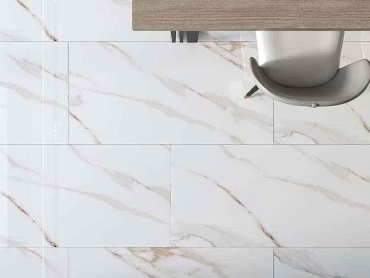 Carrelage de sol et mural Marmi Divine Gold imitation marbre blanc brillant 60x120cm