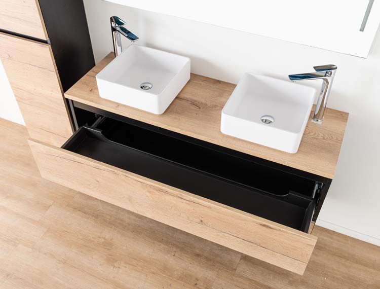 Badkamermeubel Dotan eik hangend met melamine topblad 140cm