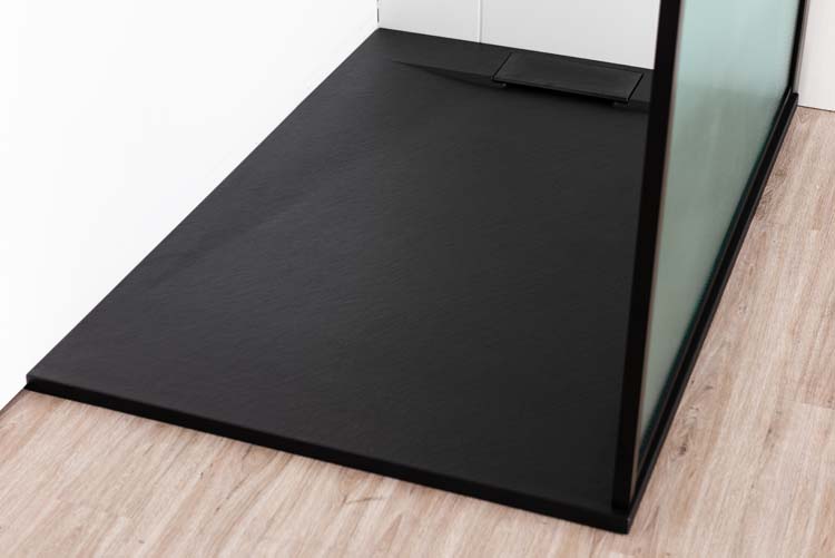 Douchewand Umi 2 geribbeld zwart profiel 140x200cm met stang