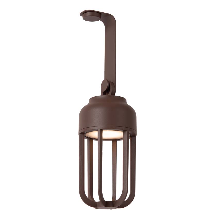 Lucide Essential Wells - Oplaadbare wandlamp binnen/buiten - Accu/batterij - Ø10cm - LED Dimbaar - CCT - 1x5W 2700K/4000K - IP54 - Roestbruin