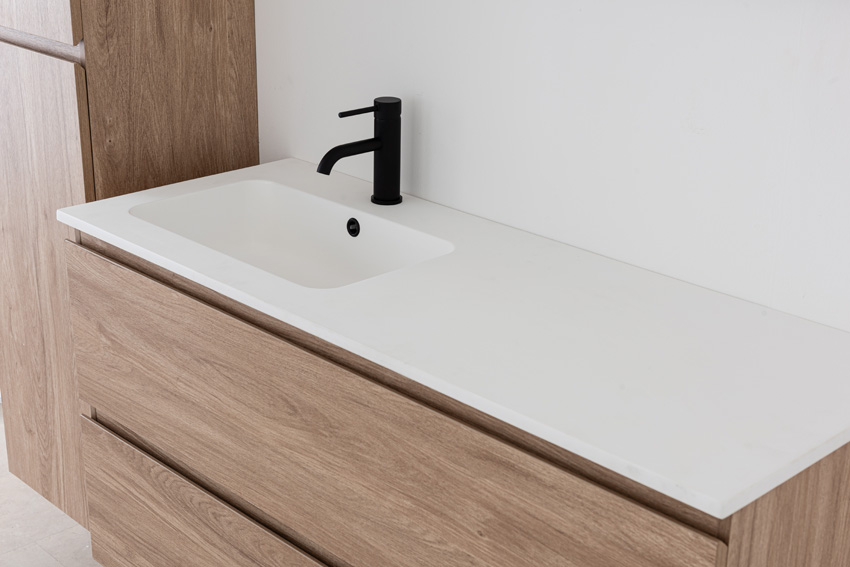 Badkamermeubel Bianca eiklook hangend met enkele wastafel mat wit 120,5cm