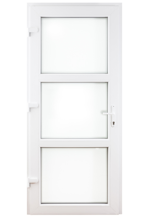 Porte ext. 3 verres transparante PVC blanc G 980x2180mm Porte ext. 3 verres transparante PVC blanc G 980x2180mm
