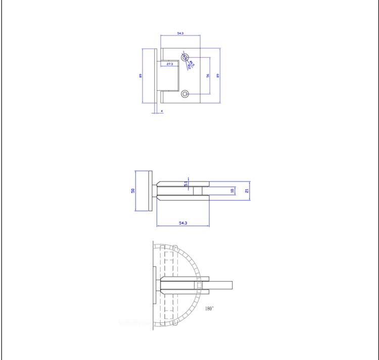 Glazen deur enkel 10mm sky black+scharnieren zwart-maatwerk
