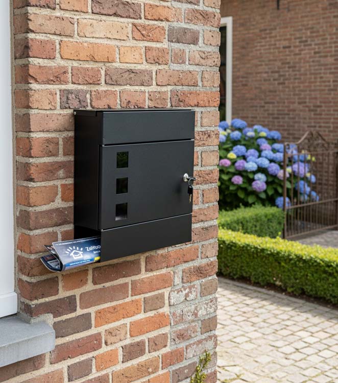 Boîte aux lettres Will noire avec support pour journaux