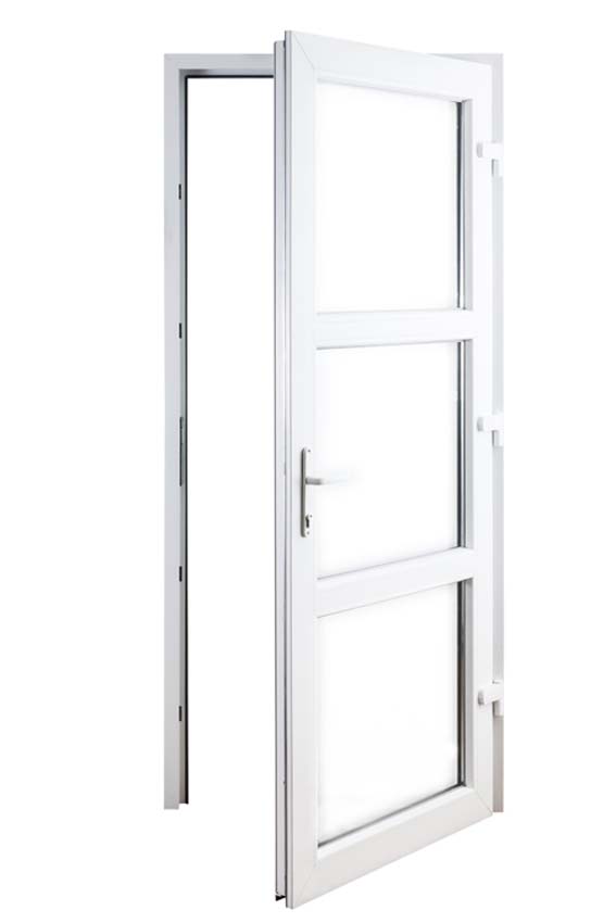 Buitendeur 3 delen PVC helder glas wit 980x2180mm rechtstrekkend