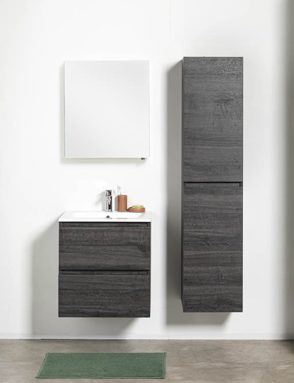 Meuble de salle de bain Dotan chêne foncé 600 mm lavabo brillant
