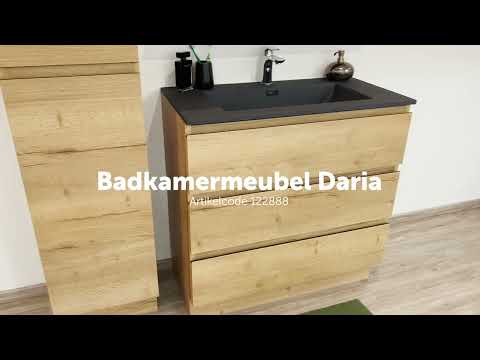 Meuble de salle de bain Daria chêne brun doré 900 mm sur pied lavabo noir mat Meuble de salle de bain Daria chêne brun doré 900 mm sur pied lavabo noir mat