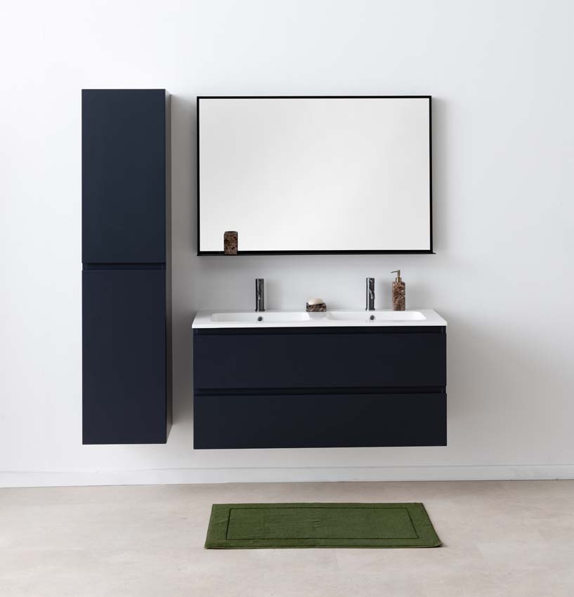 Meuble de salle de bains Tibo gris suspendu avec lavabo double blanc brillant 120cm Meuble de salle de bains Tibo gris suspendu avec lavabo double blanc brillant 120cm