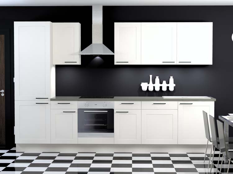 Cuisine Premium 6a blanche cadre 330cm - pré-montée - sans appareils