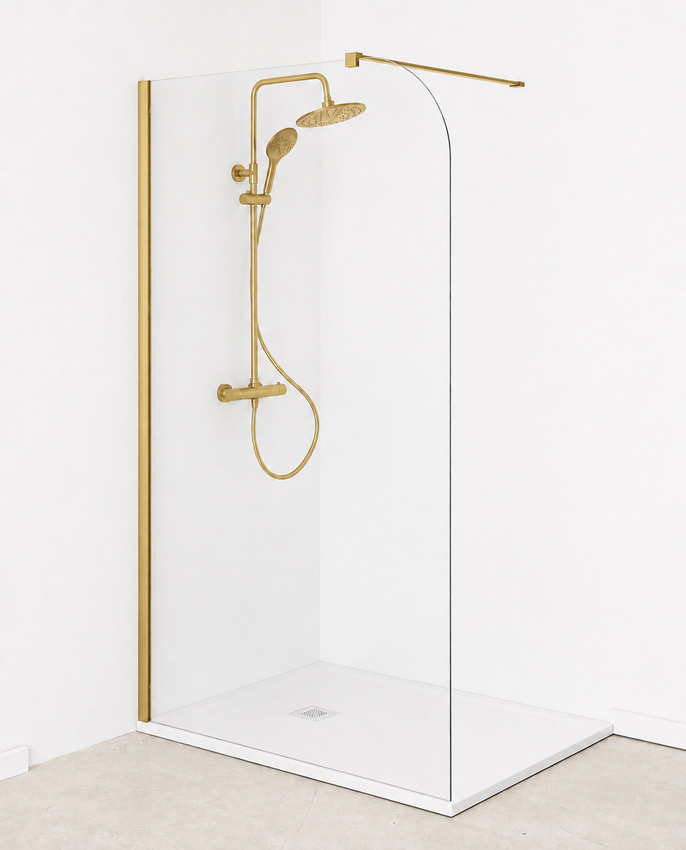 Paroi de douche à l'italienne Avery arrondie verre clair avec kit de profilés doré 97x200cm