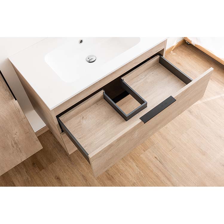Badkamermeubel Plato eik betonlook 90 cm - glans - opleggreep zwart