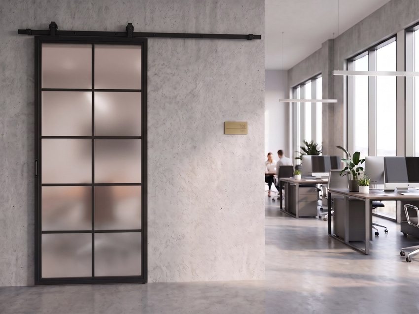 Porte coulissante simple en acier complète Tyra veere mat 10R 93x213,4cm noir + rail noir