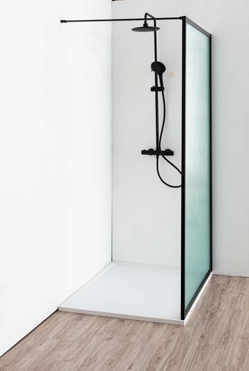 Douchewand Umi2 geribbeld 120 x 200 cm incl stang mat zwart