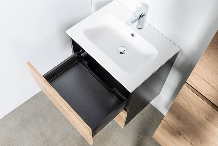 Meuble de salle de bains Dotan chêne suspendu avec lavabo simple blanc mat 60cm