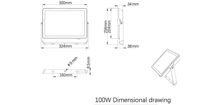 Projecteur led IP65 noir 9000 lumen 3000K