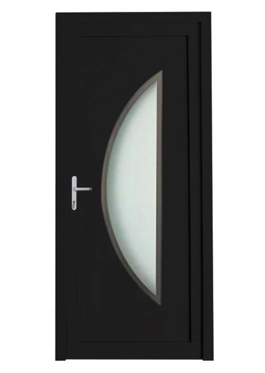 Buitendeur half maan inox rand PVC mat glas zwart 980x2180mm linkstrekkend