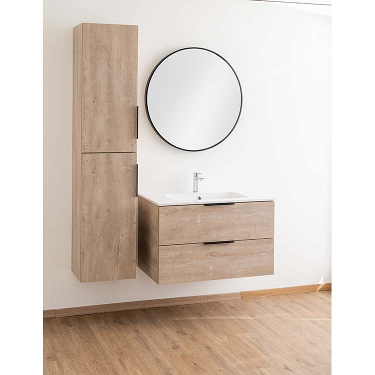Badkamermeubel Plato eik betonlook 90 cm - glans - opleggreep zwart