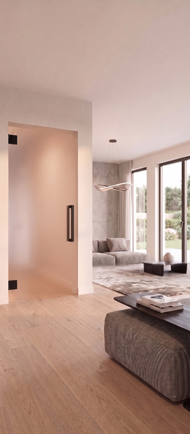 Porte intérieure vitrée complète Skyline Night mat 78x201cm poignée carrée noire + charnières