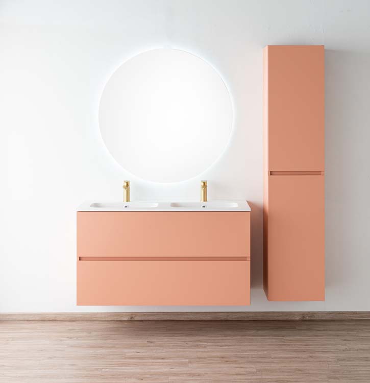 Meuble de salle de bains Puro blush suspendu avec lavabo double blanc mat 120cm