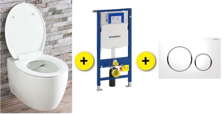 Set de toilette Holly blanc mat avec siège + plaque blanc+reserv UP320