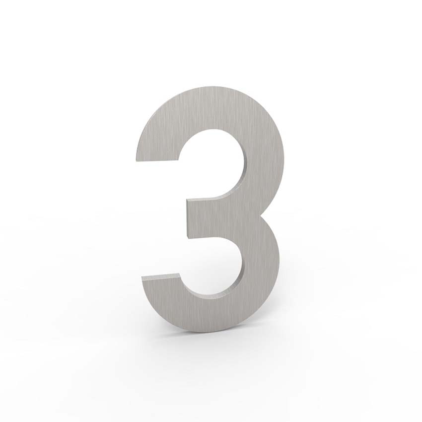 Numéro de maison 3 eSafe en aluminium inox 5cm / épaisseur 1,5mm