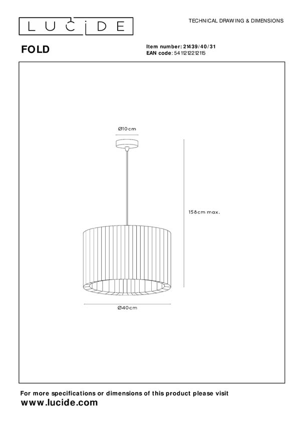 Lucide FOLD - Hanglamp - Ø 40 cm - 1xE27 - Wit