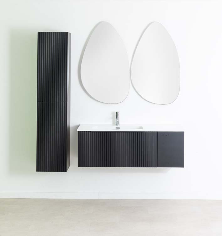 Meuble de salle de bains Sunday noir mat suspendu avec lavabo simple blanc brillant 120cm