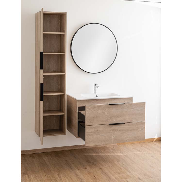 Badkamermeubel Plato eik betonlook 90 cm - glans - opleggreep zwart