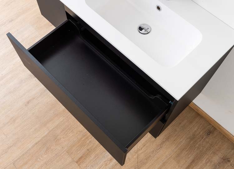 Badkamermeubel Puro mat zwart hangend met enkele wastafel glanzend wit 80cm