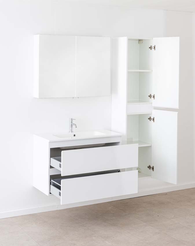 Badkamermeubel Tibo wit met enkele wastafel glanzend wit 90cm