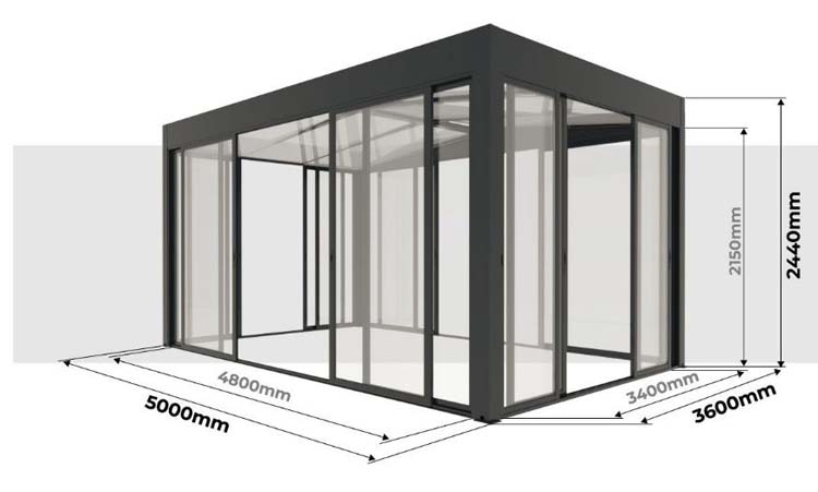 Tuinkamer Versailles alu antraciet 500 x 360 x 240 cm
