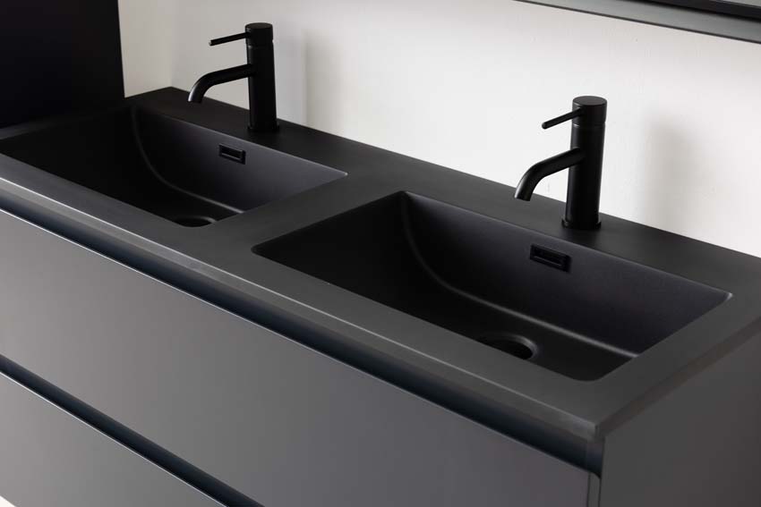 Meuble de salle de bain Tibo gris 1200 mm lavabo double noir mat