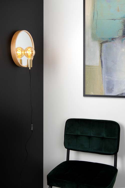 Spiegellamp - 1xE27 - Licht hout