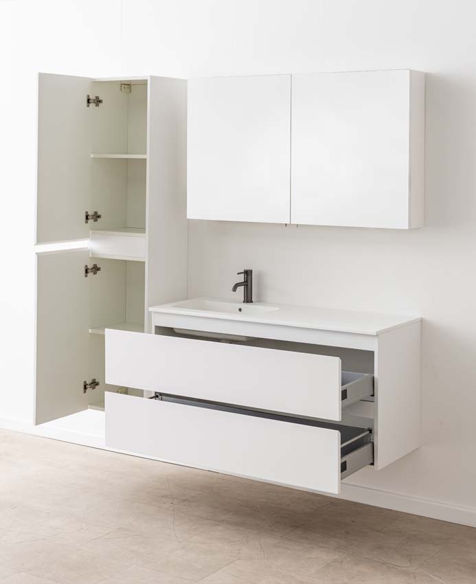 Badkamermeubel Tibo wit met enkele wastafel mat wit 120cm