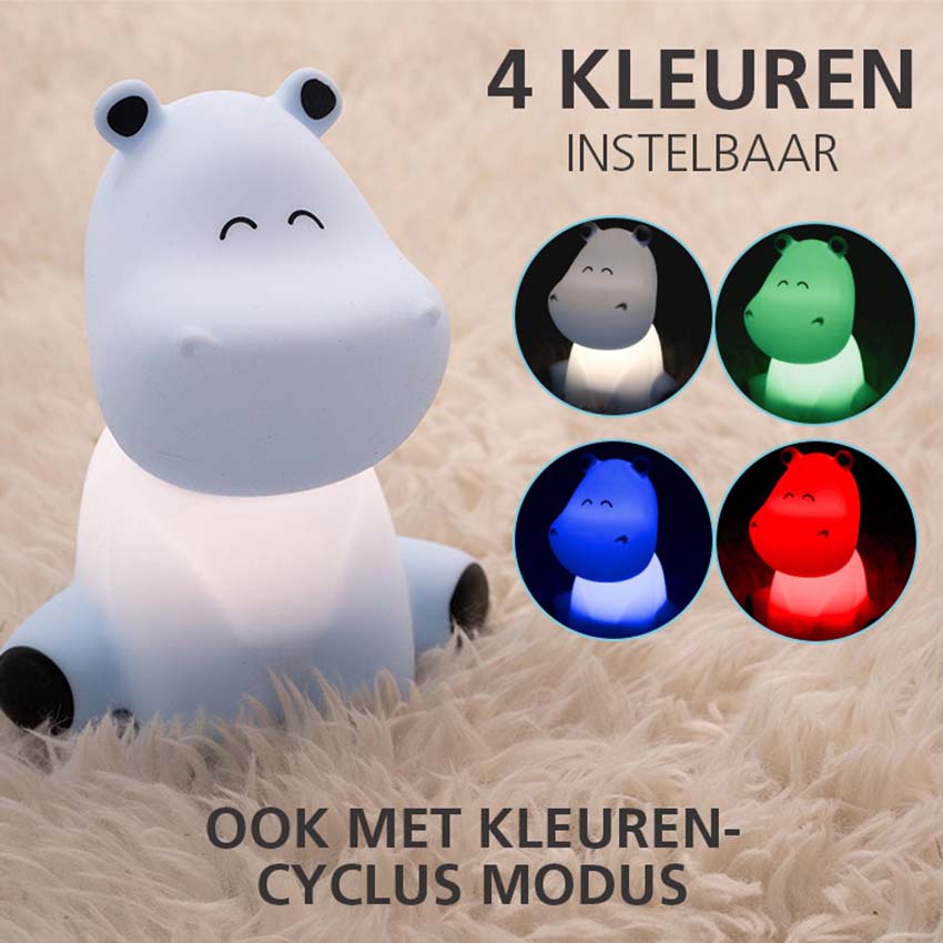 Lampe de table Hippopotame - Blanc - H15cm - Dimmable - LED - 1x5W - RGB/3000K - USB