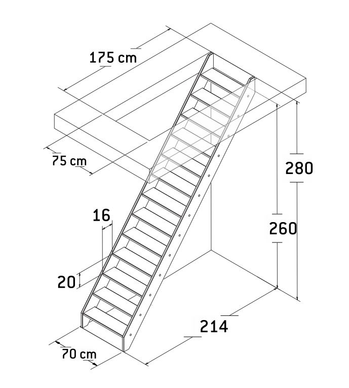 Trap eik Kerpen 280x70cm