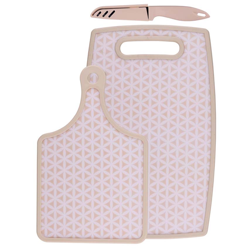 Snijplank en messenset kunststof/roestvrij staal multicolor 37x23cm