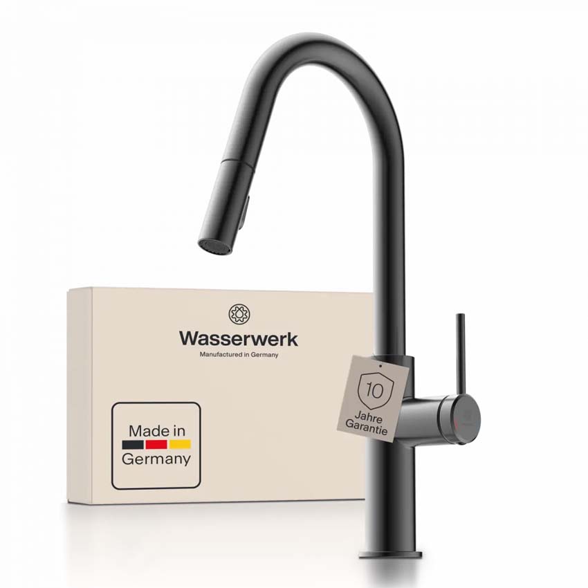 Robinet de cuisine Wasserwerk WK 13 Curve graphite mat avec bec extractible