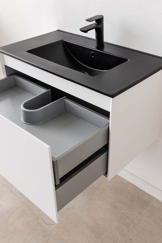 Meuble de salle de bains Arizona suspendu avec lavabo simple noir mat 80cm