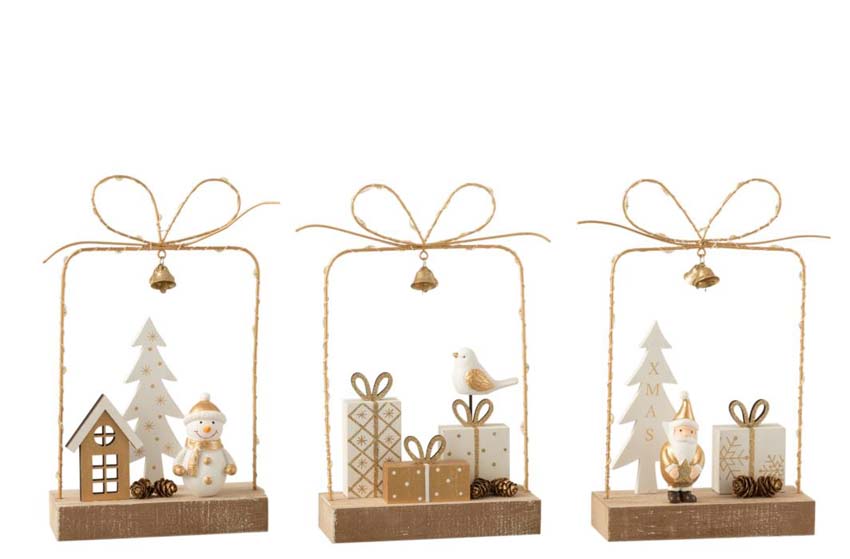 Cadeau céramique/bois blanc/or/naturel LED 28x15x6cm